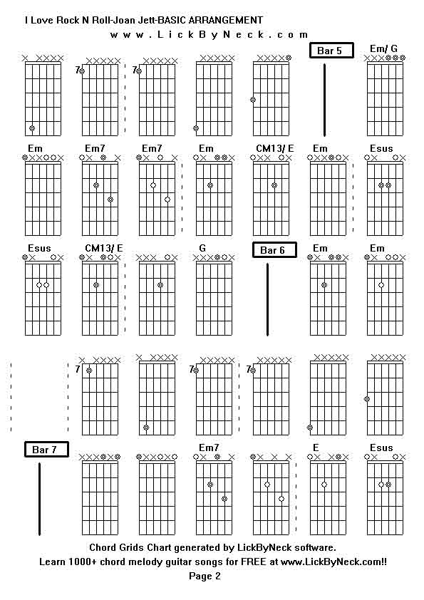 Chord Grids Chart of chord melody fingerstyle guitar song-I Love Rock N Roll-Joan Jett-BASIC ARRANGEMENT,generated by LickByNeck software.